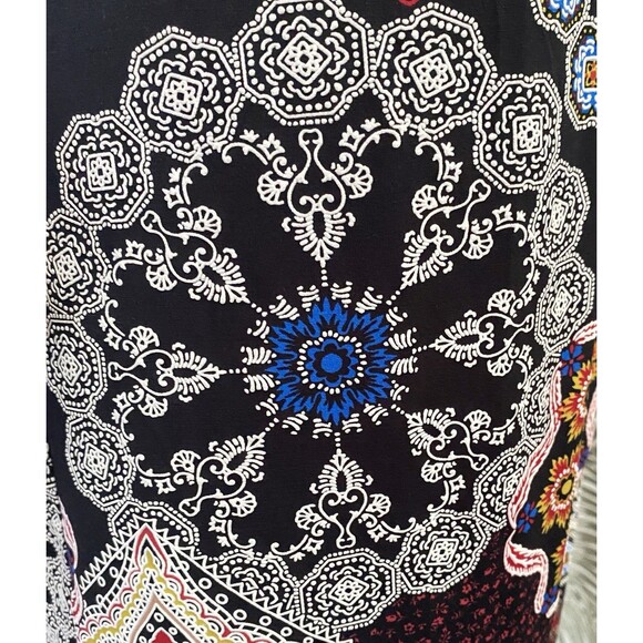 Faux Wrap Dress Boho 2X Medallions Side Tie Swing Textured Wrinkle Resistant - Picture 3 of 14